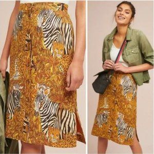 Maeve Mustard Yellow Animal Print A-Line Skirt